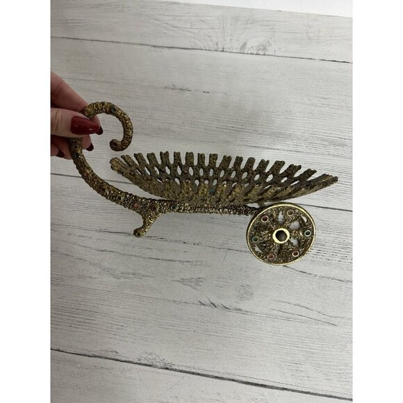 JERUSALEM Israel 1950s Ornate Brass Metal Moving Wheels Cart Basket - Picture 7 of 11